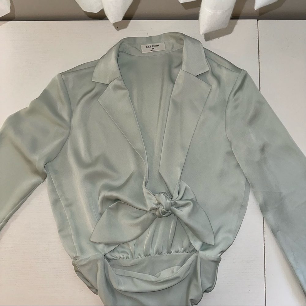 Babaton Light Green Satin Blouse